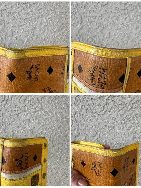 MCM Yellow and Tan Monogram Logo Compact Wallet - Picture 11 of 14